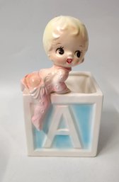 Sampson Imports Vintage Baby Girl On An ABC Block Planter