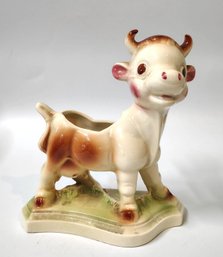 Vintage Ceramic Brown & White Smiling Cow Succulent Planter Kitsch