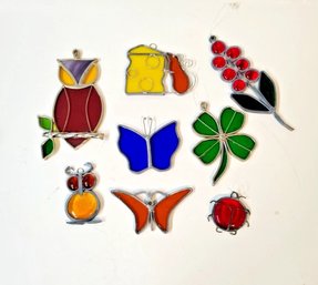 8 Vintage Handmade Retro Leaded Stained Glass Suncatchers