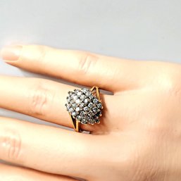 Diamond Honeycomb Domed Cluster Dinner Ring  14K YG