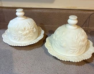 Set Of 2 Imperial Glass Round Covered Butter Dishes