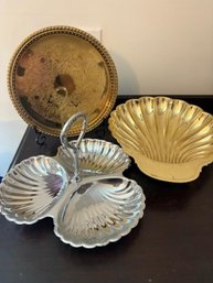 Assorted Silver Tone And Gold Tone Serving Dishes