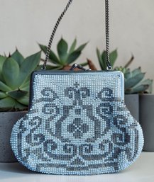 Vintage Art Deco White Beaded Evening Bag Clutch Purse