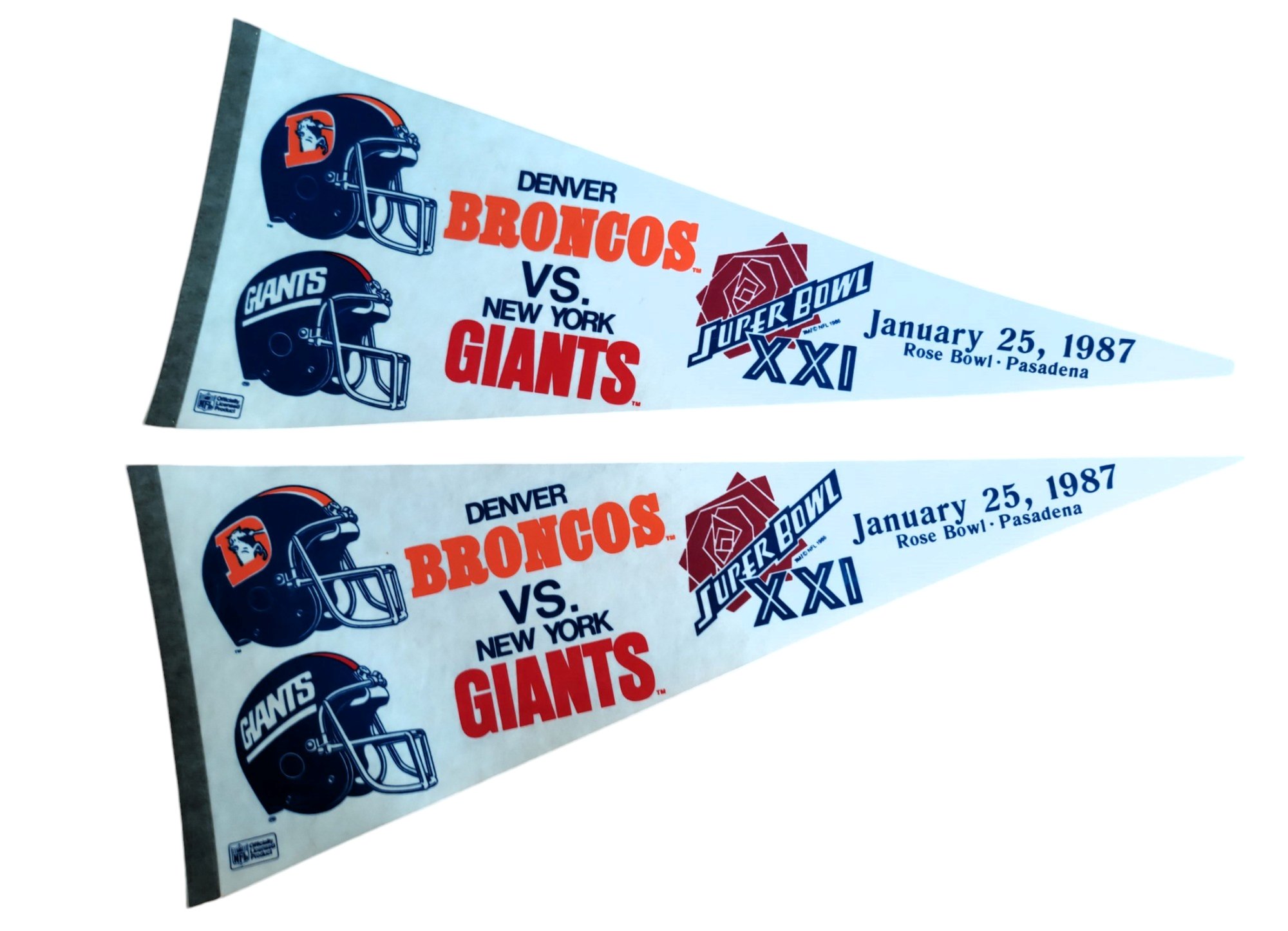 Pair 1987 Super Bowl XXI New York Giants Vs Denver Broncos Full Size ...