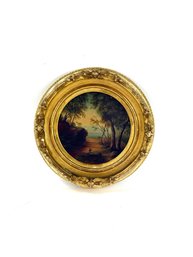 Beautiful 1800s Round Oil On Board Signed Miller Paris
