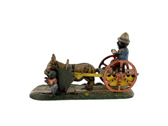 Antique J.E. STEVENS Cast Iron Mechanical Toy Of Boy Scaring  Farmer