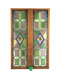 Two Panel Stained Glass Window With Birds