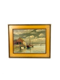 2nd 1940s Harbor Dusk Scene Oil On Board  By Harry H Howe