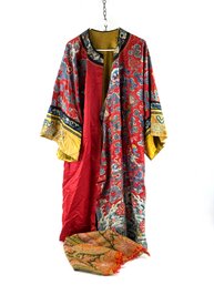 Antique Fine Chinese Silk Dragon Robe With Hat