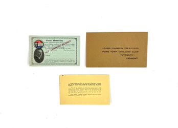 Original Home Town Coolidge Campaign Pin On Mail In Receipt