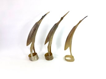 Three Large  Mid-century African Birds Carved Horns