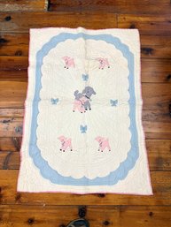 1950-60s Baby Quilt With Lambs