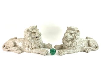 Two Large White Ceramic Lions