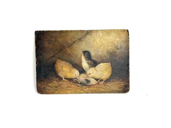 Antique Oil On Board Chicks