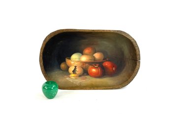 Still Life Painting In Antique Wooden Bowl
