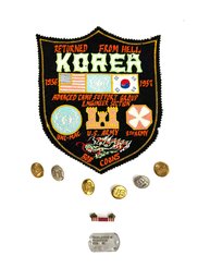 Group Of Military Items Including Large Korea Patch