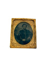 Military Tin Type Of Officer With Unique Collar Jacket