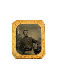 Civil War Tin Type Of Gentleman Holding His Hat