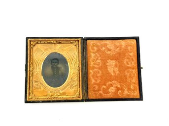 Civil War Ambrotype In Gold Patriotic Colored Frame