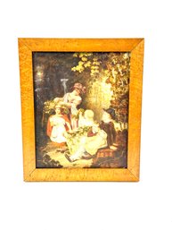 Antique Folky Oil On Board Of Family