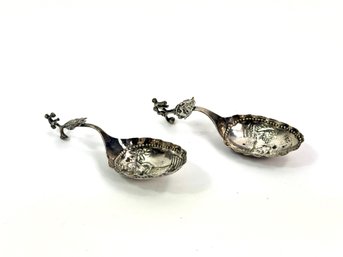 Two Antique Dutch Sterling Silver Tea Caddy Spoons