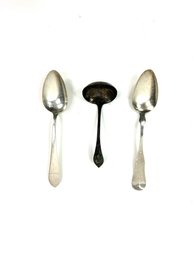 Two Antique Sterling Spoons And Ladle