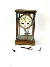 Antique Brass Clock With Porcelain Face