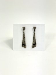 Pair Of Vintage Black Onyx Sterling Silver Eearrings