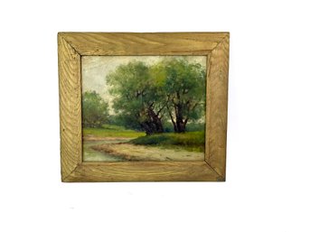 Primitive Oil On Board Of River Landscape