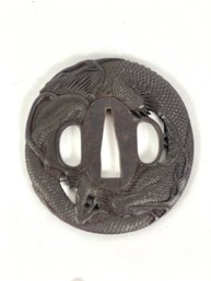 Bronze Samurai Sword Gard With Dragon And Tiger Head.