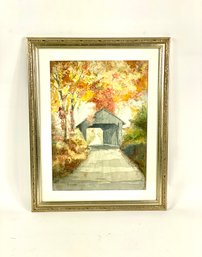 1940s Watercolor  Of Vermont Covered Bridge