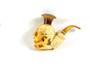 Antique Meerschaum Pipe Skull In Hand