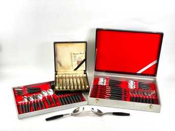Mid-century Flatware Set With Samurai Sword Knifes