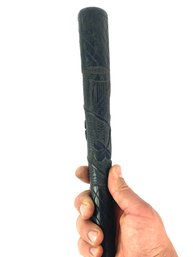 Victorian Irish Wooden Bog Oak Truncheon Carved With A Clover Leaf Design