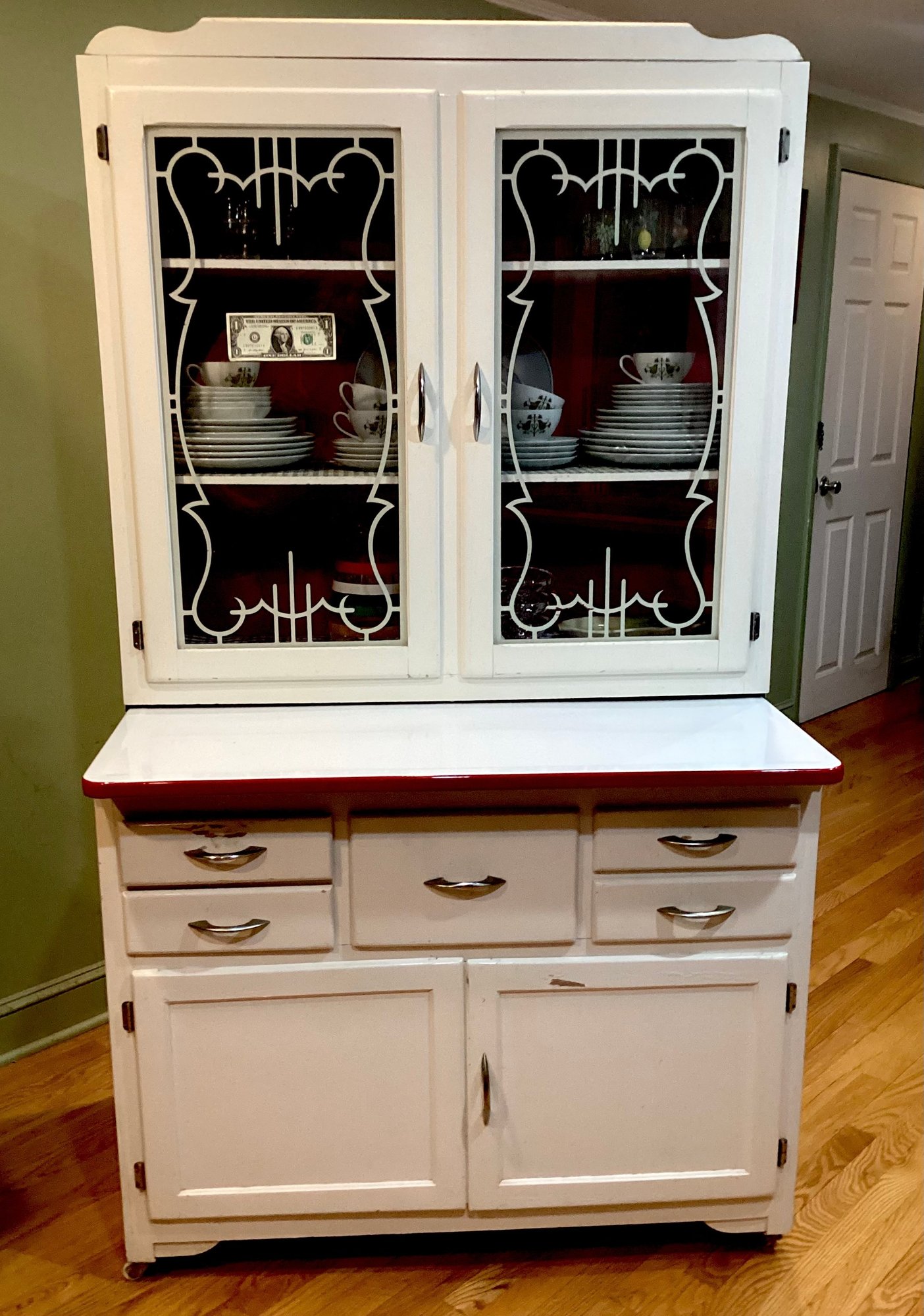 Original Art Deco Kitchen Hoosier With Red Accents All Original #12987 ...