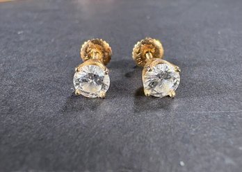 Estate Diamond & 14k Gold Stud Earrings With .50 Total Carat Clean