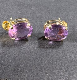 Vintage 14k Gold And Amethyst Earrings For Pierced Ears