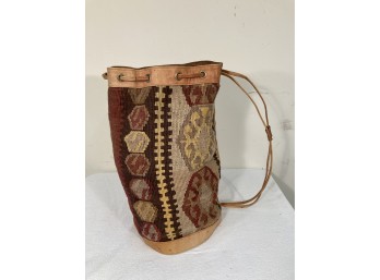 Vintage Wool And Leather Carpet Shoulder Bag Beach Bag