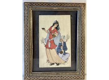 Delicate Persian  Painting On Ivory Young Persian Woman With A Man