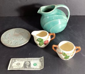4 Vintage Ceramic Items Including Pitcher, Trivet,creamer And Sugar Bowl