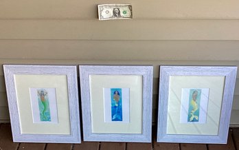 3 Signed And Numbered Mermaid Prints Matted And Framed Under Glass
