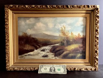 Original  Antique Oil Painting In Ornate Antique Gilded Wood Frame By Artist H.E.Gill 1905