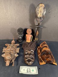 Assortment Of Tribal Masks & Voodoo Figure