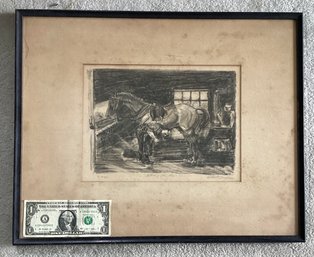 Original  Blacksmith Shop Titled Shoeing Chocolate Lithograph