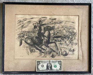 Antique  Original Charcoal Drawing From May 1925 And Signed In Pencil By Artist