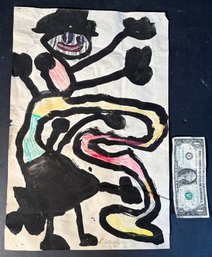 Dated 1972 Abstract Watercolor Drawingof A Person With A Hat