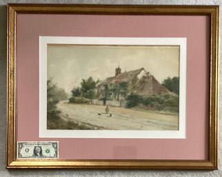 25 X 31 Original Antique English Watercolor  Lester Cottage.
