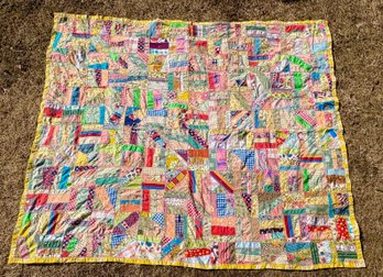 45 X 105 Dated 1951 Ann Swift Hand Made Mid Century Cotton Crazy Quilt