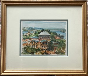 Original Framed Signed Watercolor Of St. Irene Church Istanbul From Afar