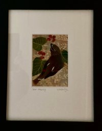 Framed And Signed Embroidered Hand Designed Waxwing